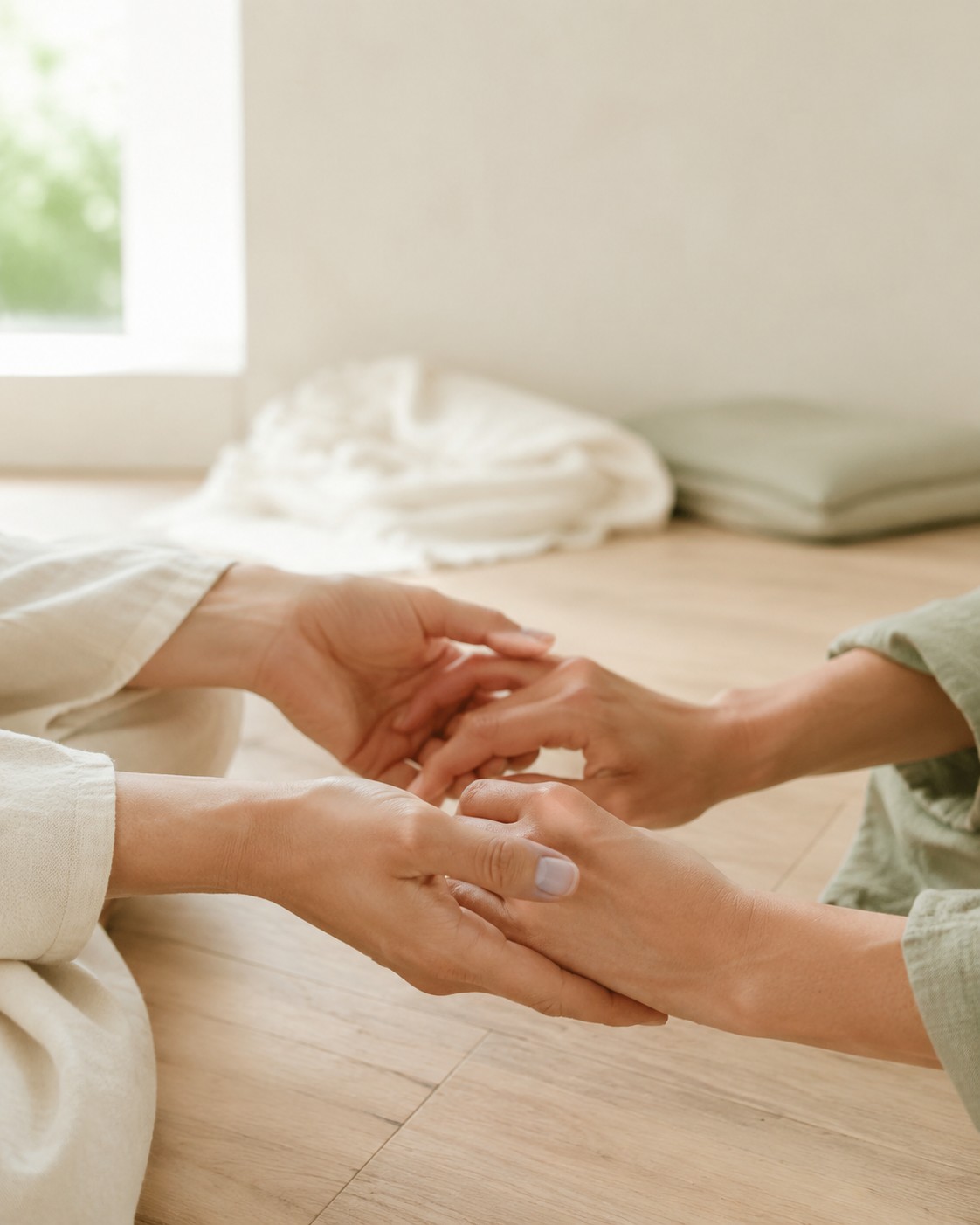 Manos de dos mujeres sosteniéndose